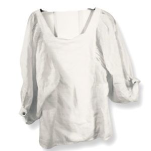 Zara Puff-Sleeve White Linen and Cotton Blouse